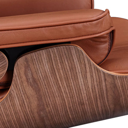 27" Brown and Light Brown Tufted Genuine Leather Swivel Lounge Chair With Ottoman Homeroots