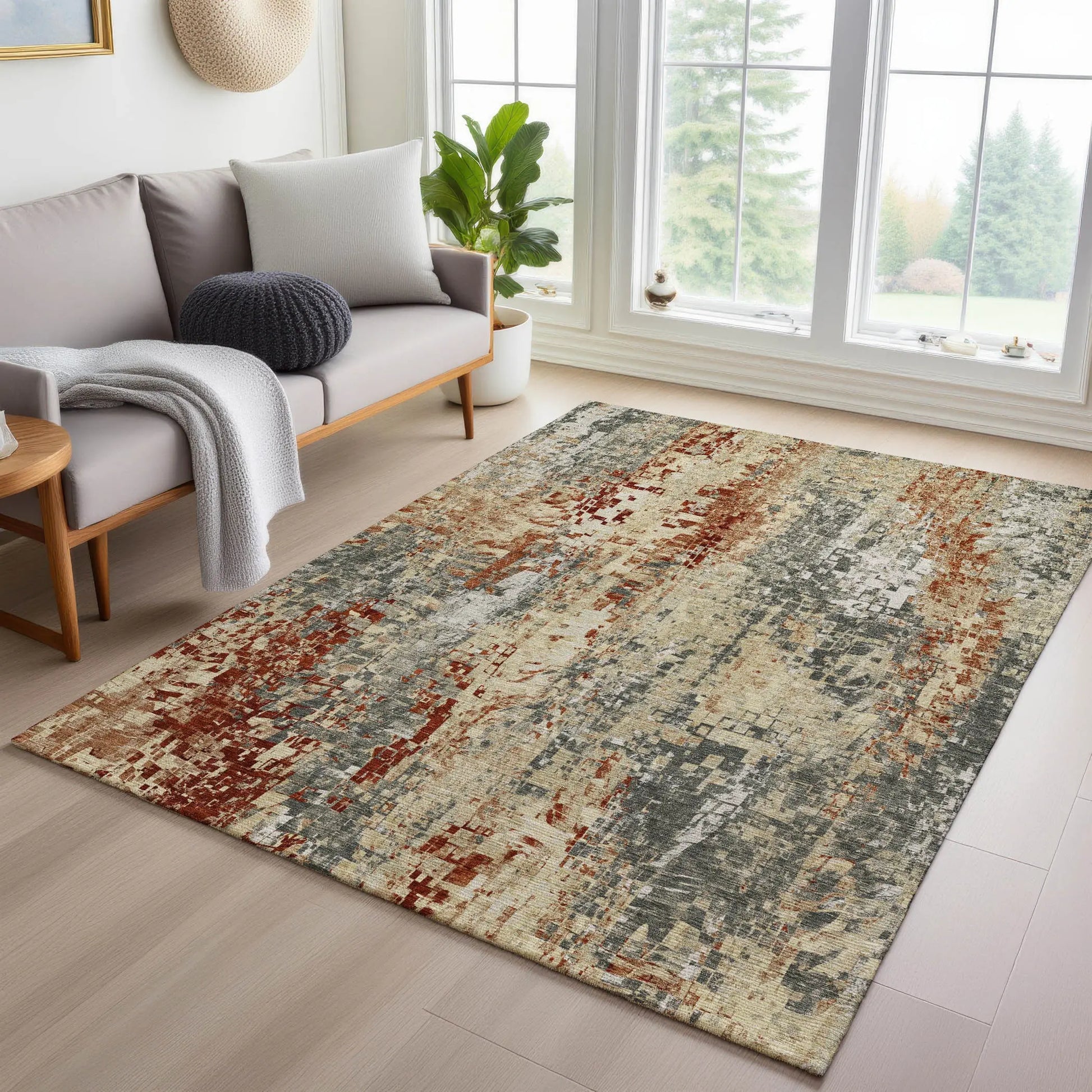 9' X 12' Pewter Rust And Gray Abstract Washable Indoor Outdoor Area Rug Homeroots