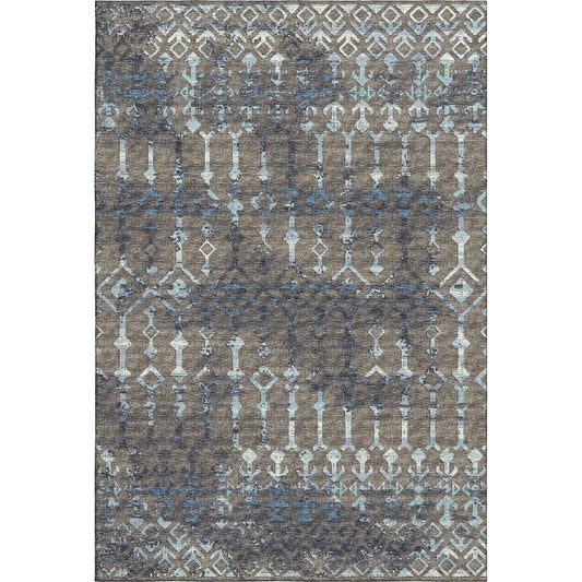 5' X 8' Burnished Brown And Blue Tribal Washable Area Rug With UV Protection-0