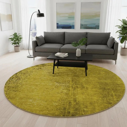 8' Gold And Gray Abstract Washable Round Rug With UV Protection-0