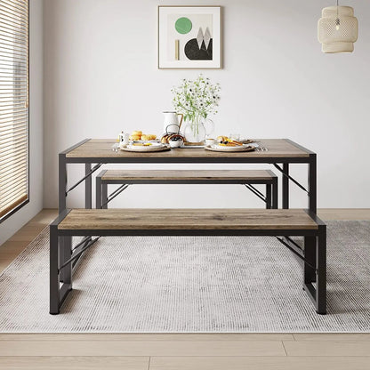 Dining Table Set for 4 with 2 Benches, Gray ShipItFurniture