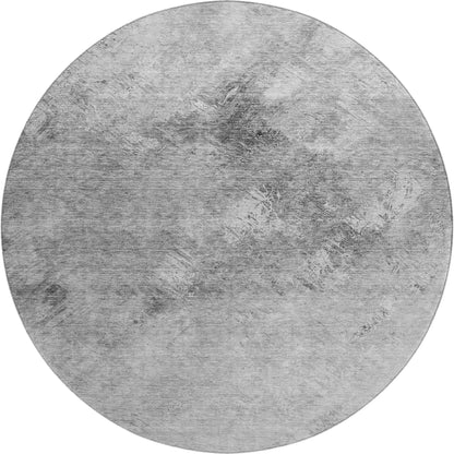 8' Silver And Gray Abstract Washable Round Rug With UV Protection-1
