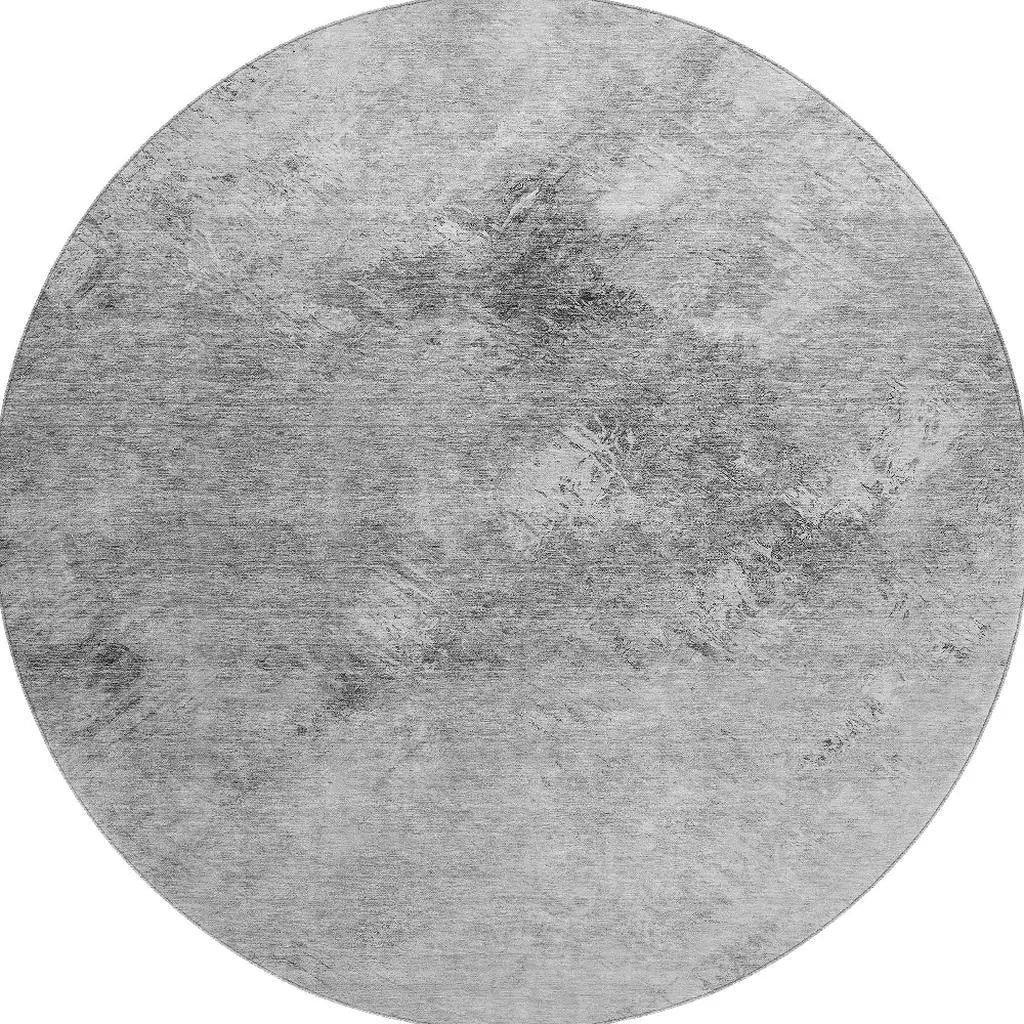 8' Silver And Gray Abstract Washable Round Rug With UV Protection-3