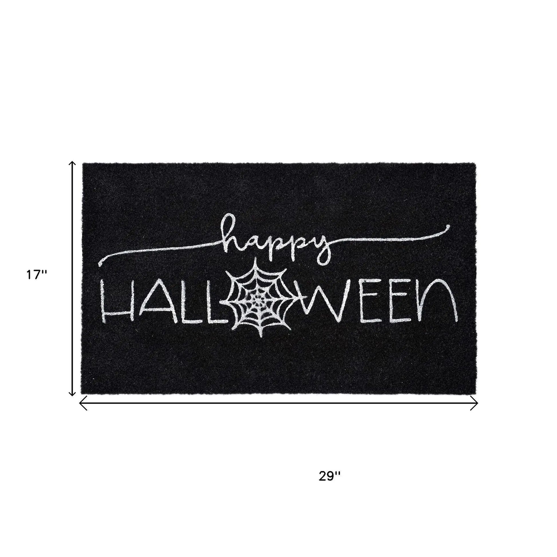 17" X 29" Black And White Halloween Halloween Happy Halloween Outdoor Coir Door Mat Homeroots