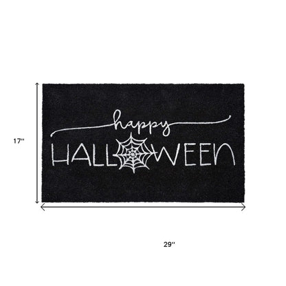 17" X 29" Black And White Halloween Halloween Happy Halloween Outdoor Coir Door Mat Homeroots