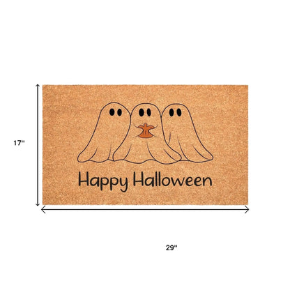 17" X 29" Black And Natural Halloween Halloween Happy Halloween Outdoor Coir Door Mat Homeroots
