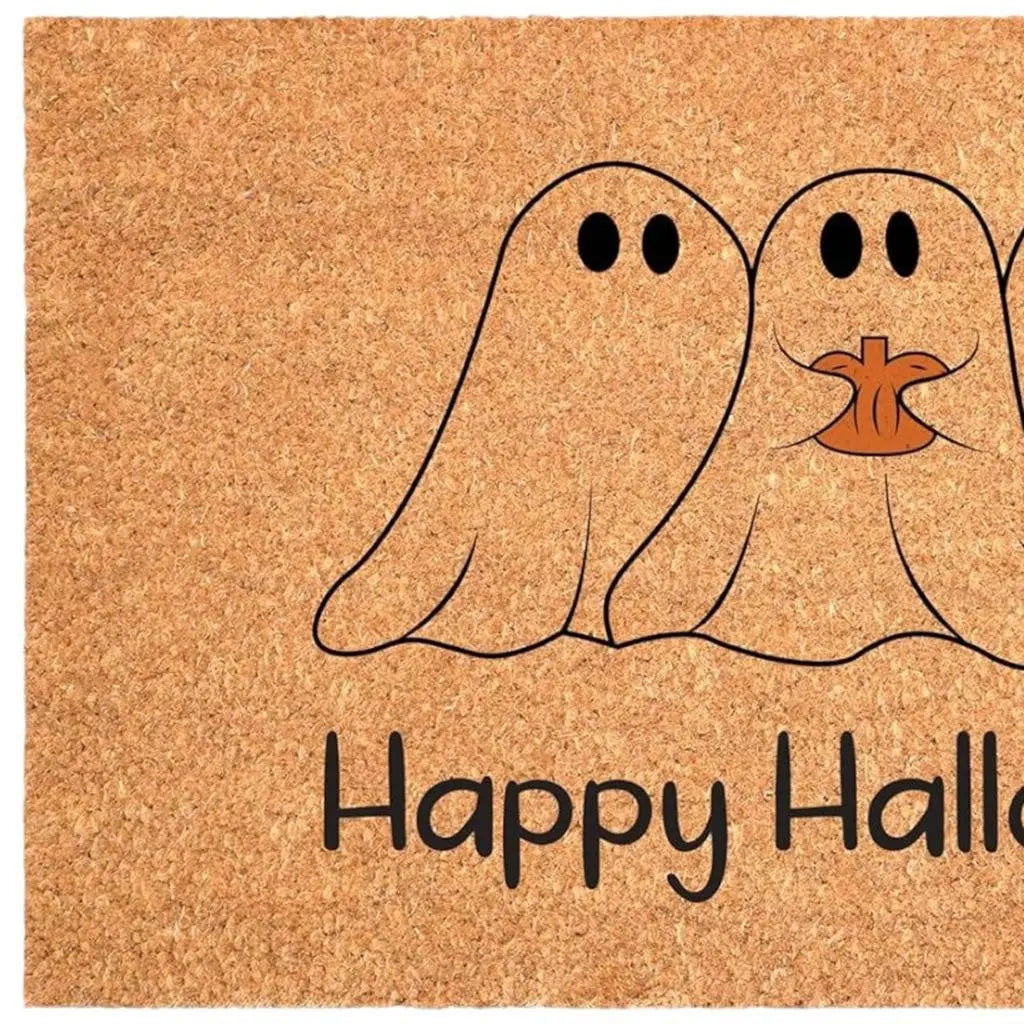 17" X 29" Black And Natural Halloween Halloween Happy Halloween Outdoor Coir Door Mat Homeroots