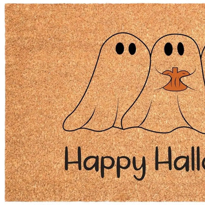 17" X 29" Black And Natural Halloween Halloween Happy Halloween Outdoor Coir Door Mat Homeroots