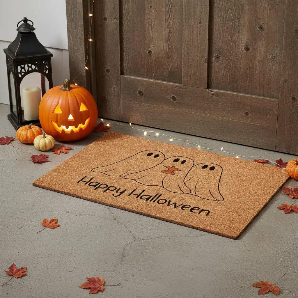 17" X 29" Black And Natural Halloween Halloween Happy Halloween Outdoor Coir Door Mat Homeroots
