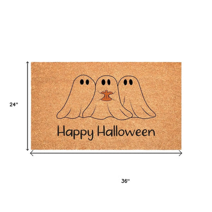 24" X 36" Black And Natural Halloween Halloween Happy Halloween Outdoor Coir Door Mat Homeroots