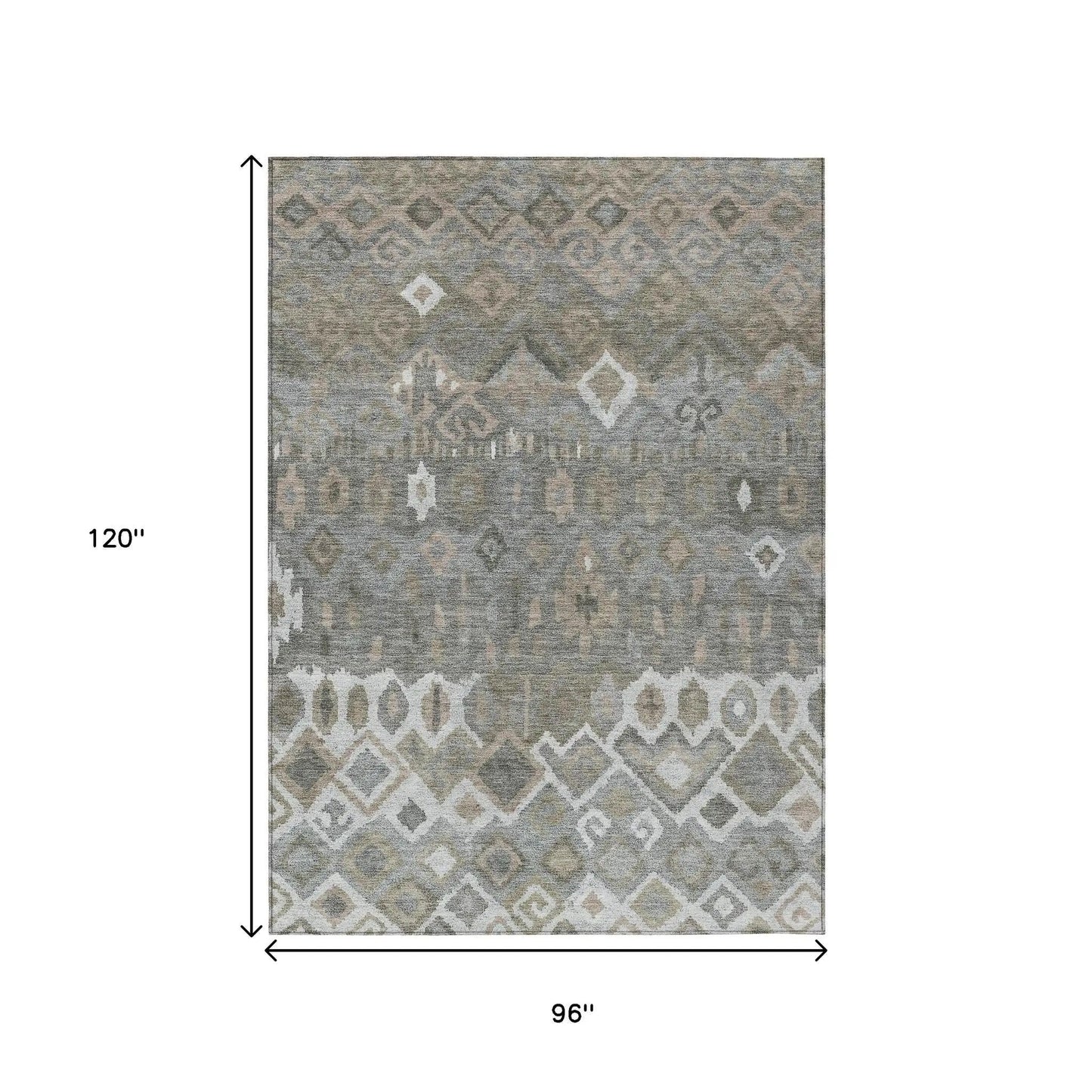 8' X 10' Pewter Ivory And Tan Geometric Washable Indoor Outdoor Area Rug-2