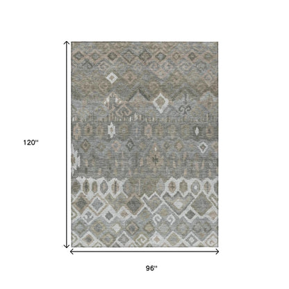 8' X 10' Pewter Ivory And Tan Geometric Washable Indoor Outdoor Area Rug-2