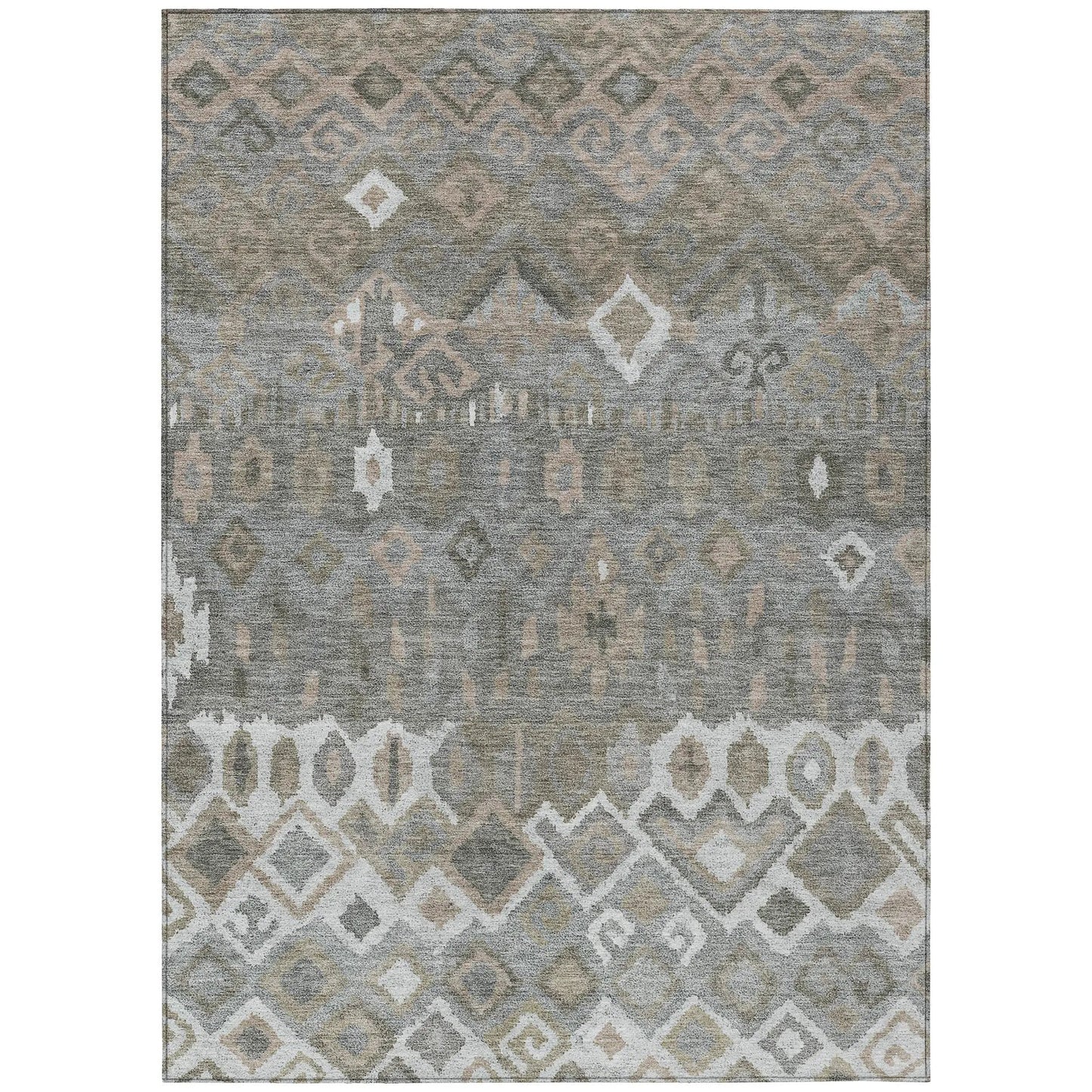 8' X 10' Pewter Ivory And Tan Geometric Washable Indoor Outdoor Area Rug-1