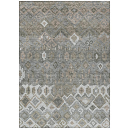 8' X 10' Pewter Ivory And Tan Geometric Washable Indoor Outdoor Area Rug-1