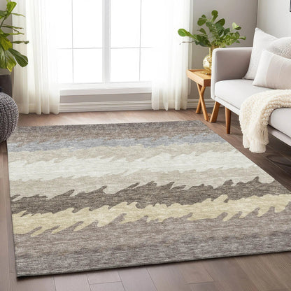 8' X 10' Taupe Gray And Beige Striped Washable Area Rug With UV Protection-3