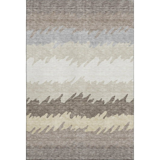 8' X 10' Taupe Gray And Beige Striped Washable Area Rug With UV Protection-0