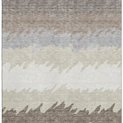 8' X 10' Taupe Gray And Beige Striped Washable Area Rug With UV Protection-1