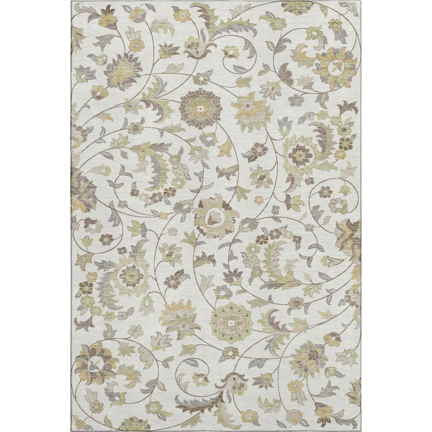8' X 10' Ivory Copper And Gray Floral Washable Area Rug With UV Protection Homeroots