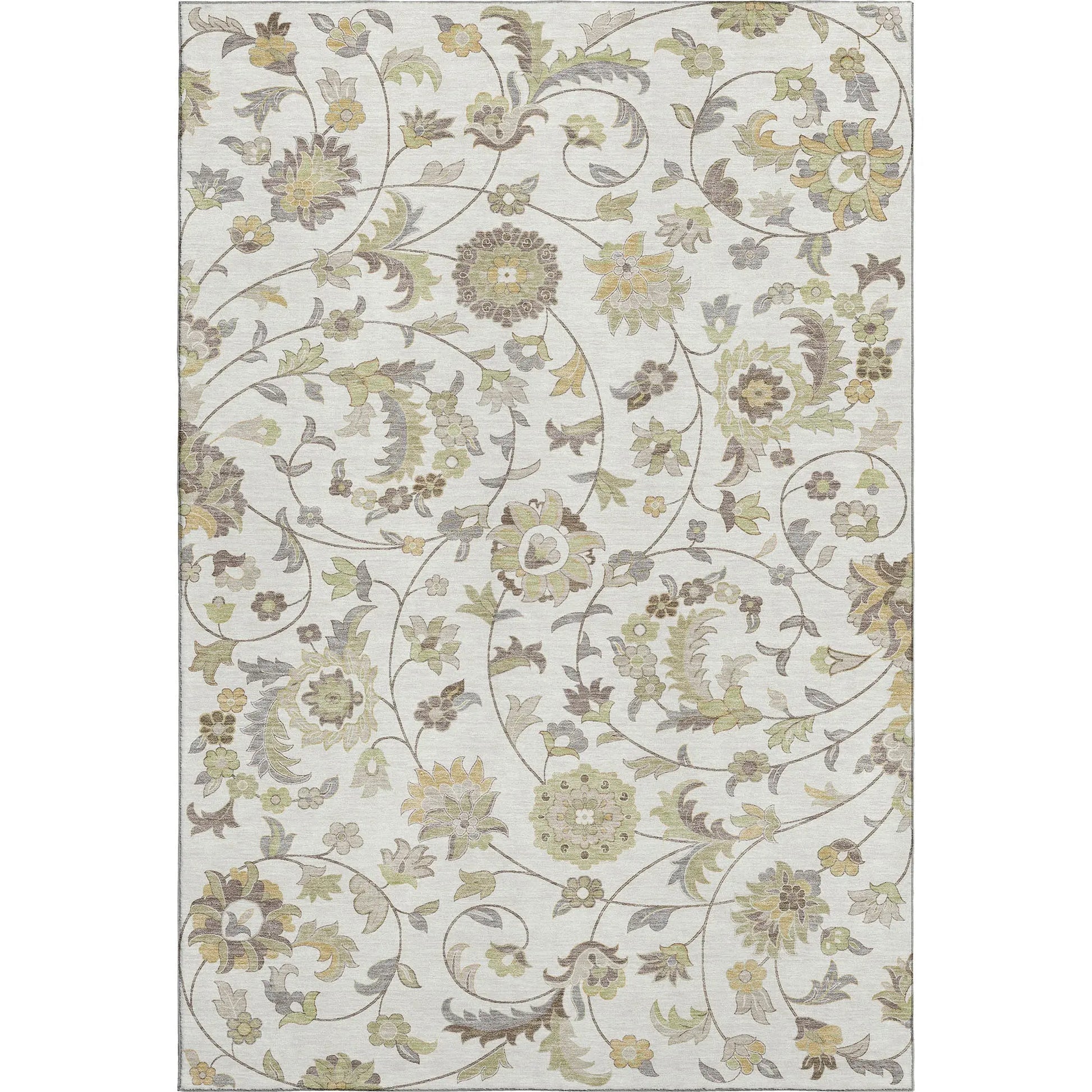 8' X 10' Ivory Copper And Gray Floral Washable Area Rug With UV Protection Homeroots