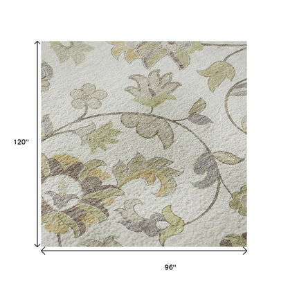 8' X 10' Ivory Copper And Gray Floral Washable Area Rug With UV Protection Homeroots