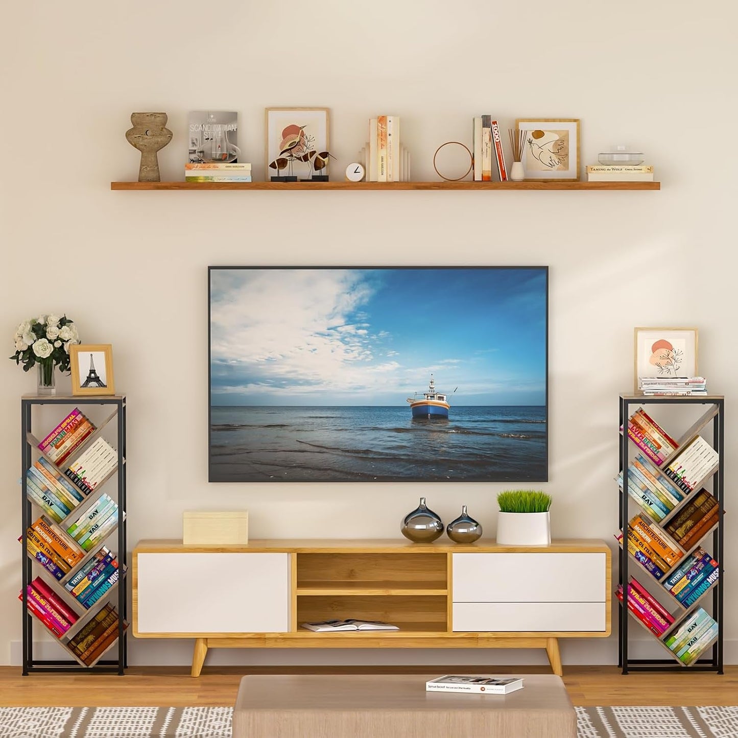 Tree Bookshelf - 9 Tier Floor Standing Tree Bookshelf for Hardcover Books, Small Bookshelf for Small Spaces Bookshelves Wooden Book Storage Organizer Shelves for Bedroom Living Room-4