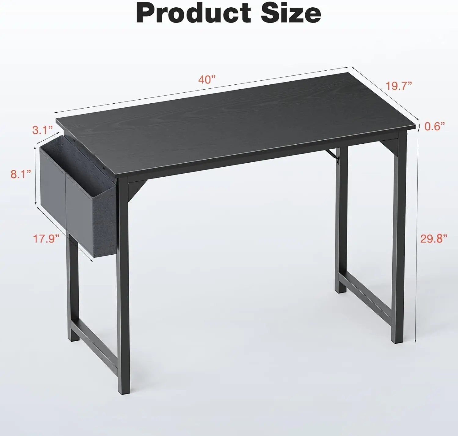 Computer Small Office Desk 40 Inch Writing Study Work with Storage Bag, Headphone Hooks, Home Simple Modern Wood Kids Student Table - Black ShipItFurniture