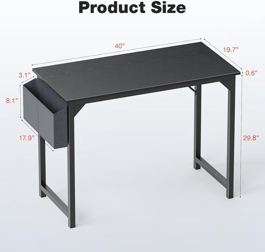Computer Small Office Desk 40 Inch Writing Study Work with Storage Bag, Headphone Hooks, Home Simple Modern Wood Kids Student Table - Black ShipItFurniture