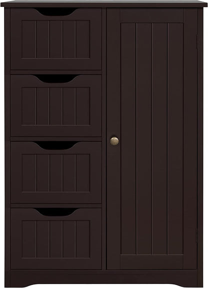 Brown Wooden Bathroom Cabinet with 4 Drawers Cupboard-1