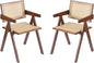 Rattan Dining Chairs Set of 2, Mid Century Modern Armchairs, Wooden Kitchen Chairs for Dining Room, Living Room, Walnut ShipItFurniture