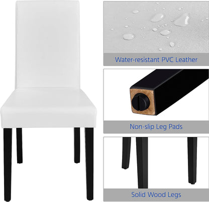 Set of 4 Modern Parson Chairs, Faux Leather, White ShipItFurniture