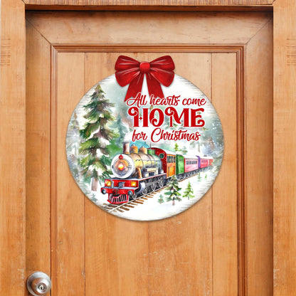 All Hearts Come Home for Christmas Sign Front door welcome sign Main entrance banner Welcome sign - Wooden front porch decor - 933115H-3