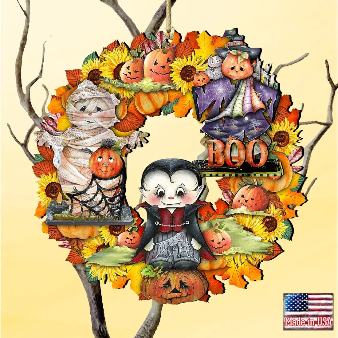Halloween Wreath Wooden Ornaments by G. DeBrekht - Thanksgiving Halloween Decor - 8185316 G. DeBrekht