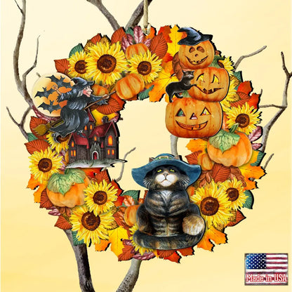 Halloween Wreath Wooden Ornaments by G. DeBrekht - Thanksgiving Halloween Decor - 8185317 G. DeBrekht