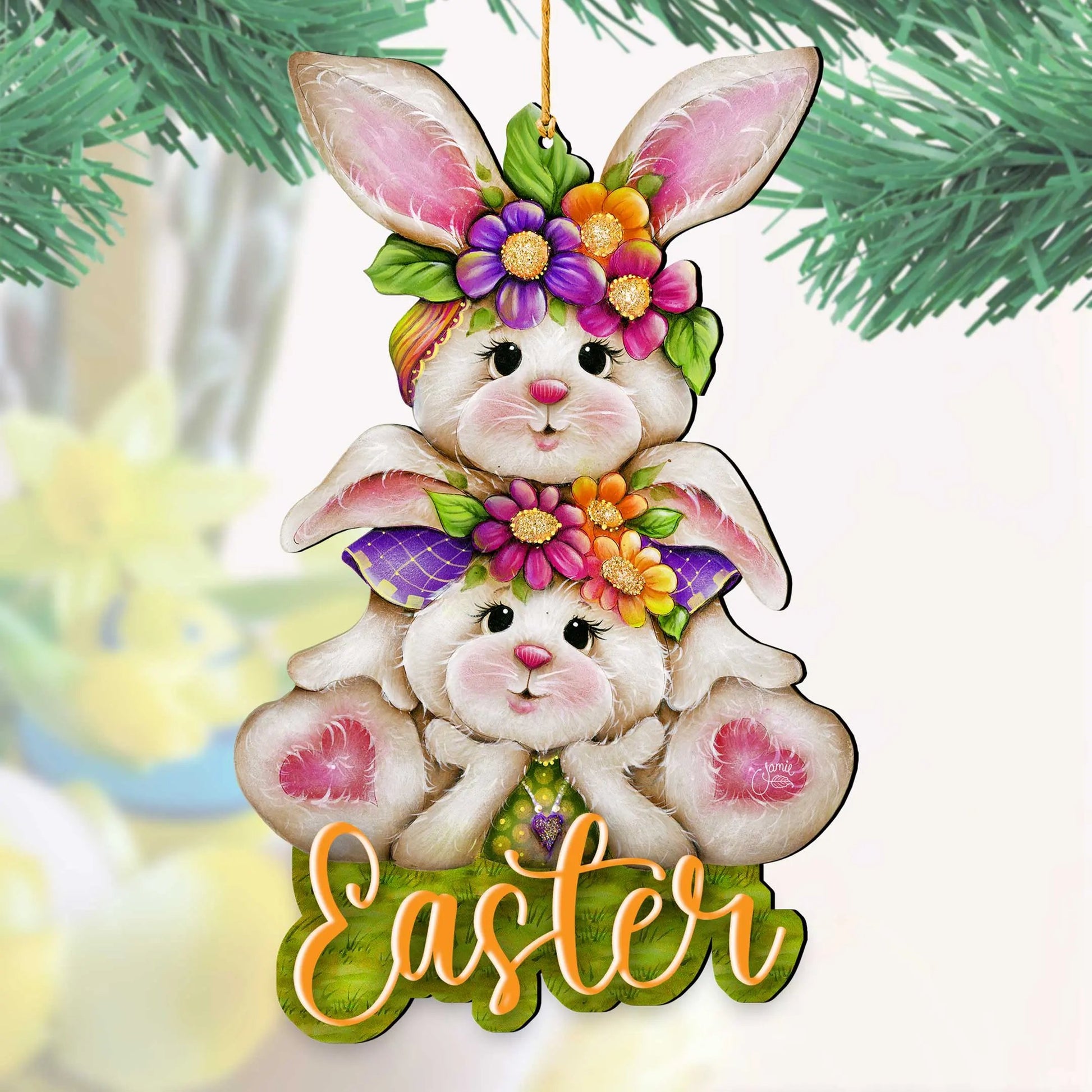Handcrafted Easter Tree Decor - Easter Bunny Wooden Ornaments - Spring Home Decorations by J. Mills-Price - 8652829-2