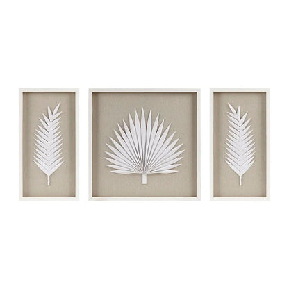 Framed Rice Paper Palm Leaves 3-piece Shadowbox Wall Decor G-BlakHom