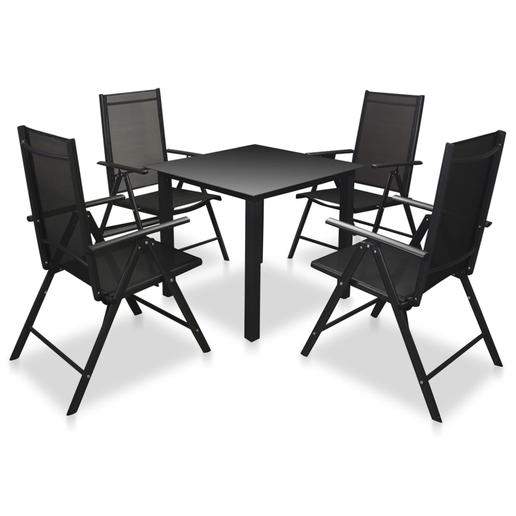 vidaXL 5 Piece Patio Dining Set with Folding Chairs Aluminum Black VidaXL