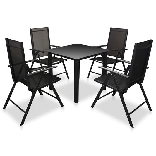 vidaXL 5 Piece Patio Dining Set with Folding Chairs Aluminum Black VidaXL