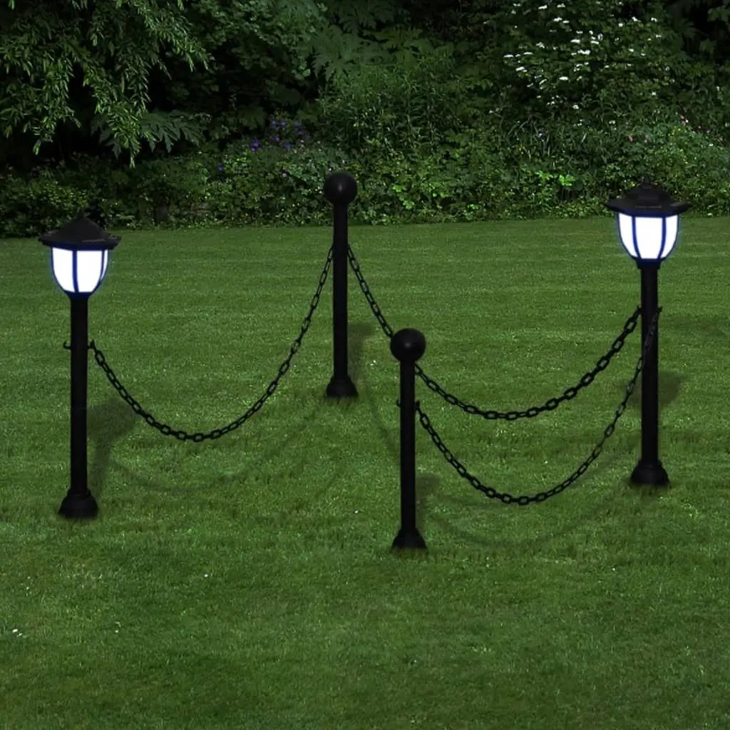 vidaXL 2/4x Chain Fence with Solar Lights Two LED Lamps Two Poles Outdoor Patio - Vivid Treasure Zone
