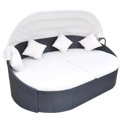 NNEVL Outdoor Lounge Bed with Canopy Poly Rattan Black-0