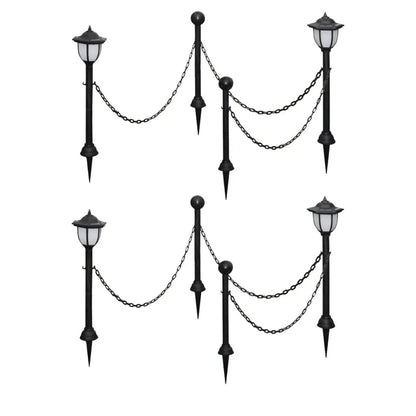 vidaXL 2/4x Chain Fence with Solar Lights Two LED Lamps Two Poles Outdoor Patio - Vivid Treasure Zone