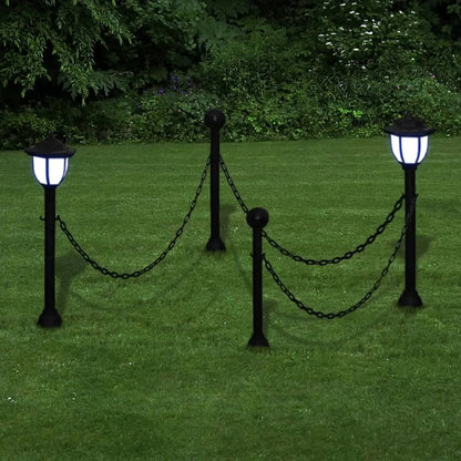 vidaXL 2/4x Chain Fence with Solar Lights Two LED Lamps Two Poles Outdoor Patio - Vivid Treasure Zone