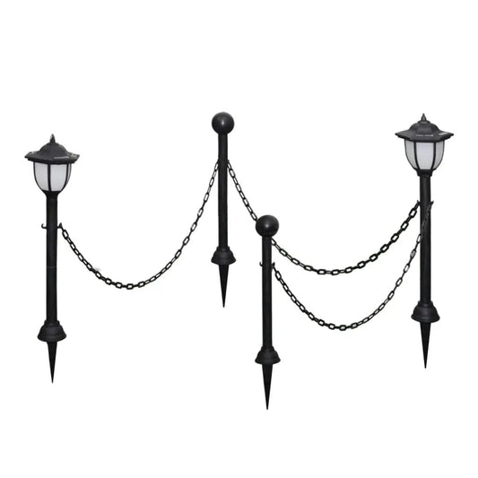 vidaXL 2/4x Chain Fence with Solar Lights Two LED Lamps Two Poles Outdoor Patio - Vivid Treasure Zone