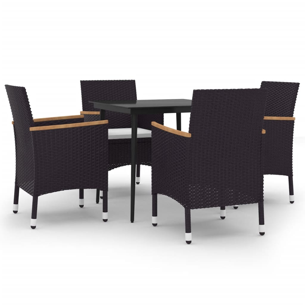 vidaXL Patio Dining Set 5 Piece Black and White/Gray 31.5"/55.1" Table Length VidaXL
