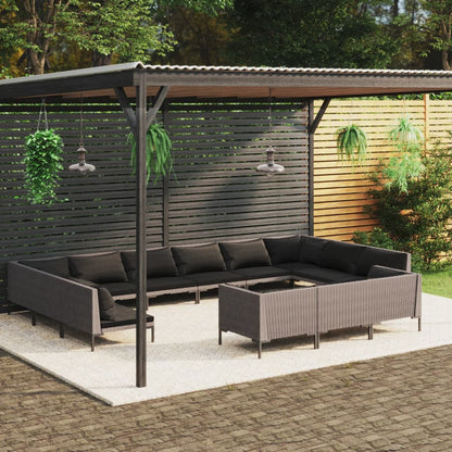 vidaXL 13 Piece Patio Lounge Set with Cushions Poly Rattan Dark Gray VidaXL