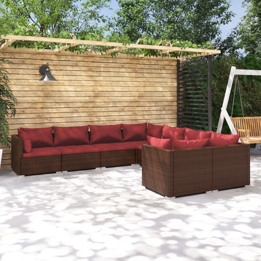 vidaXL 8 Piece Patio Lounge Set with Cushions Poly Rattan Brown VidaXL