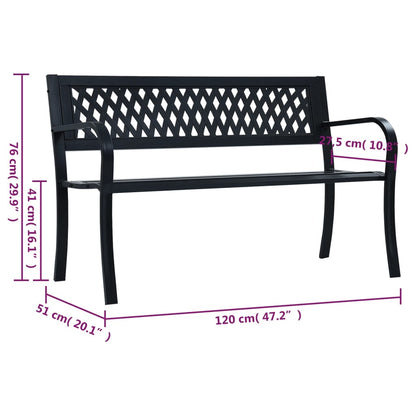 vidaXL Outdoor Patio Bench Park Outdoor Garden Bench with Armrests Black Steel VidaXL