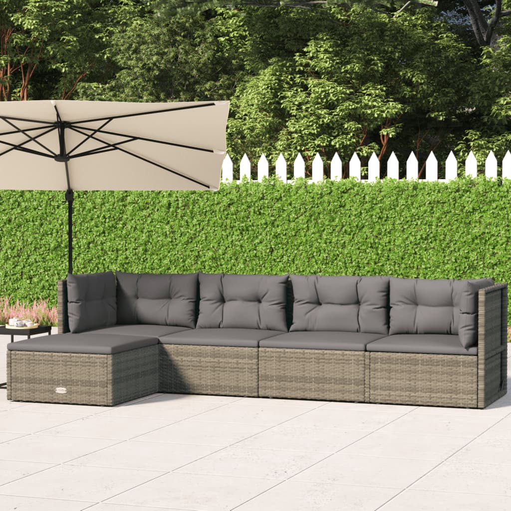 vidaXL 5 Piece Patio Lounge Set with Cushions Gray Poly Rattan VidaXL