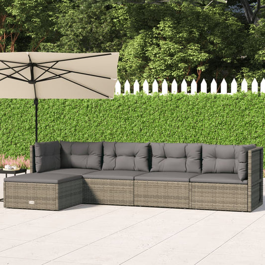 vidaXL 5 Piece Patio Lounge Set with Cushions Gray Poly Rattan VidaXL