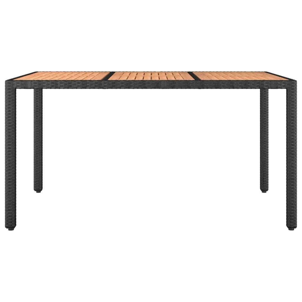 NNEVL Garden Table with Wooden Top Black Poly Rattan&Solid Wood Acacia NNEVL