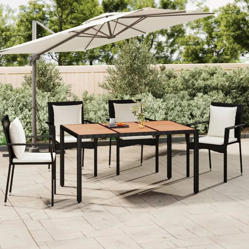 NNEVL Garden Table with Wooden Top Black Poly Rattan&Solid Wood Acacia NNEVL